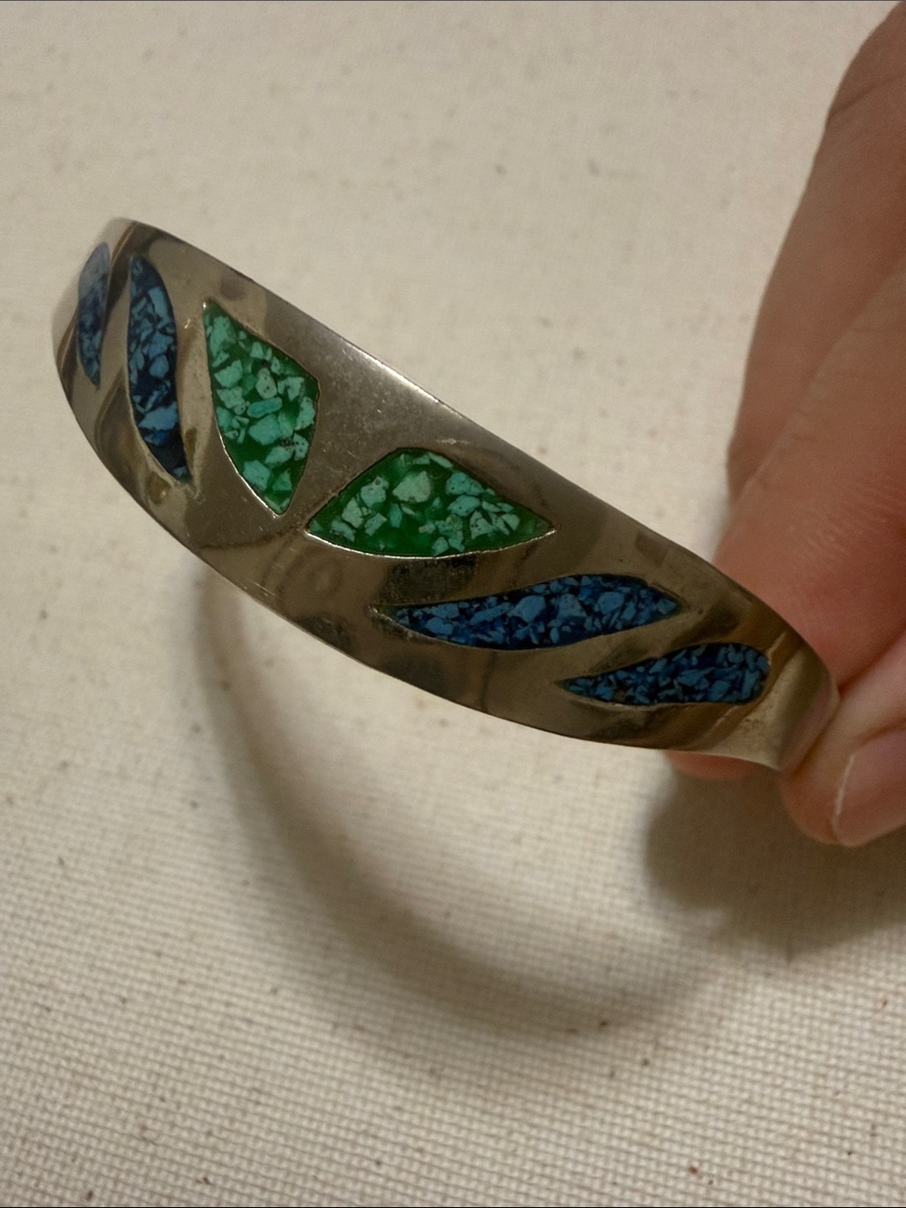 Mexico Alpaca Cuff Bracelet with Blue & Green Inlay